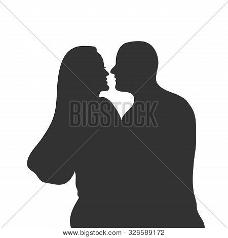 Vector Black Silhuette Of Kissing Couple. Isolated Hand Drawn Illustration. Valentines Day Love Conc
