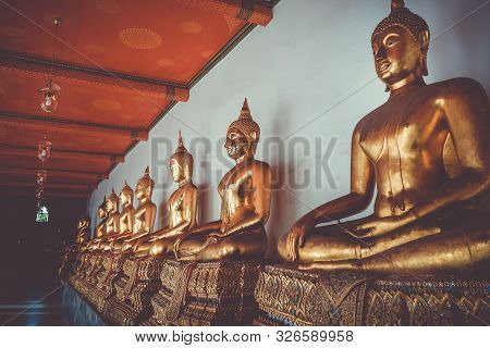 Buddha Statues In Wat Pho Buddhist Temple, Bangkok, Thailand