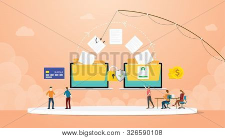 Data Phishing Stealing Information With Bait And Team People Hacker With Modern Flat Style - Vector 