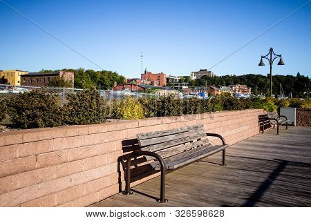 Downtown District Marquette Michigan. Panorama Of Downtown Marquette. Marquette Is The Largest City 