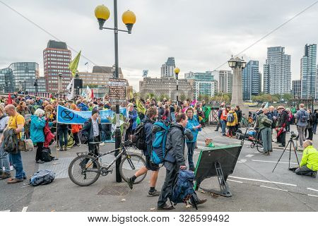 London, Uk - October 7, 2019: Participants Of The Protest Rally Extinction Rebellion