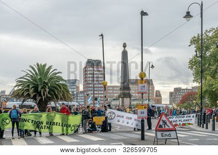 London, Uk - October 7, 2019: Extinction Rebellion - Lambeth Bridge Is Blocked