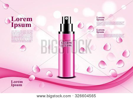 Cosmetic 3d Pink Rose Abstract Background With Bokeh Petals Falling In The Air Vector Design