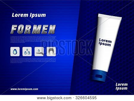 Cosmetic For Men 3d Blue Metal Background Chrome With Steel Cage Icon Vector Design Illustration