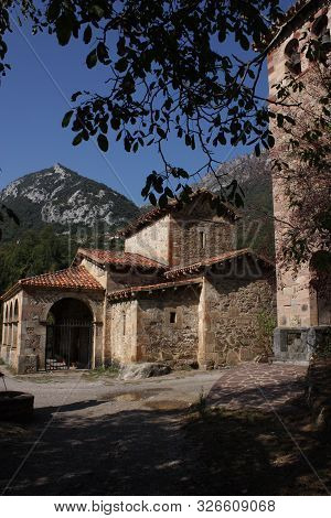 Pre-romanesque Church Of Santa María De Lebeña. In The Peaks Of Europe. North Of Spain. It Has A Leg