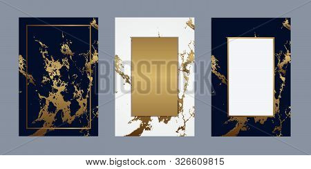 Wedding Card Marble Luxury Gold Background Line Frame For Text Message Vector Design