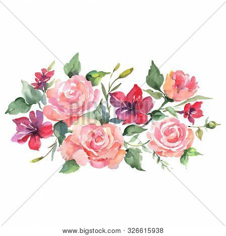Rose Bouquet Floral Botanical Flowers. Watercolor Background Set. Isolated Bouquets Illustration Ele