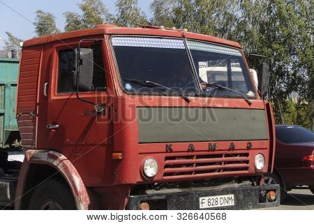 Kazakhstan, Ust-kamenogorsk - 27 August, 2019. Truck Kamaz On The Road.
