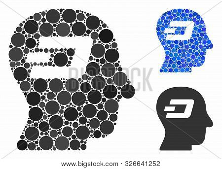 Dash Thinking Mosaic For Dash Thinking Icon Of Round Dots In Variable Sizes And Color Hues. Vector R