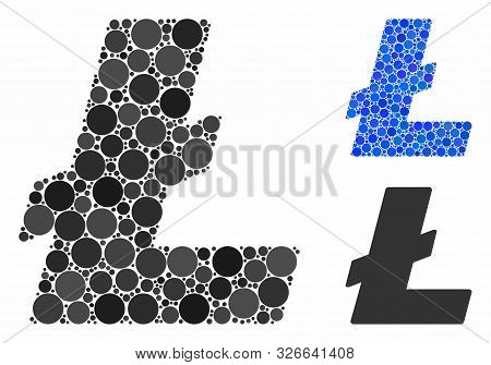 Litecoin Mosaic For Litecoin Icon Of Circle Elements In Various Sizes And Color Tinges. Vector Circl