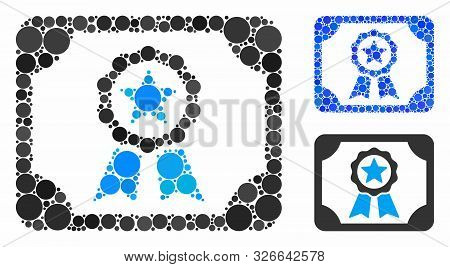 Certificate Mosaic For Certificate Icon Of Circle Elements In Various Sizes And Shades. Vector Circl