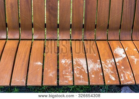 Dirty Bench, New Dirty Wooden Bench In The City Covered With Mud And Dirt