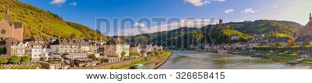 Cochem, Germany - October 02, 2019: City Panorama Picture Of Cochem At The Moselle In Germany.
