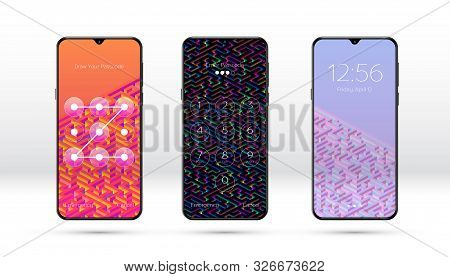 Smartphone Lock Screen Background With Abstract Maze Or Labyrinth Pattern And Password Entering Opti