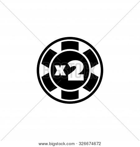 Casino Poker Chip, X2 Chance. Flat Vector Icon Illustration. Simple Black Symbol On White Background