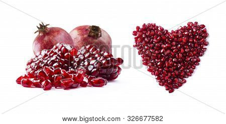 Pomegranate Isolated On White Background. Sweet And Juicy Garnet With Copy Space For Text. Garnets I