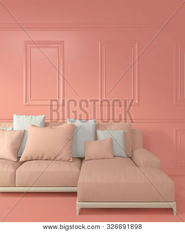 Mock Up Room Color Living Coral Interior Design And Decortion.3D Rendering
