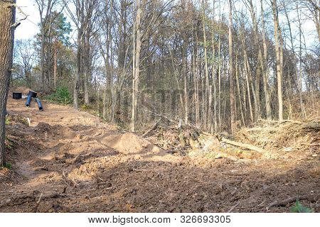 Pipeline Laying Through The Forest And Clearing