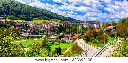 Travel and landmarks of Slovenia - beautiful  Zuzemberk medieval castle and village