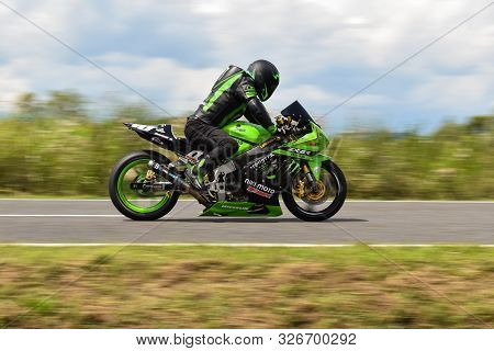 Nova Gradiska, Croatia - July 13 2019: Biker Riding Sport Motorcycle
