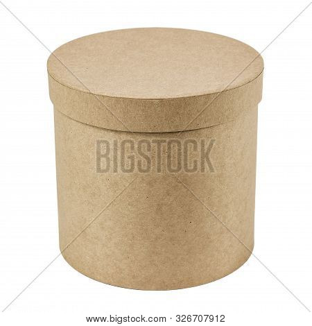 Round Kraft Gift Box Isolated On White Background