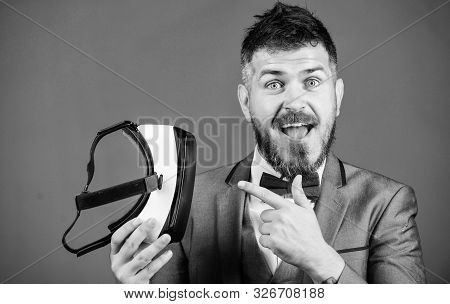 Businessman Explore Virtual Reality. Digital Technology For Business. Business Implement Modern Tech