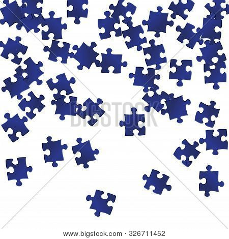 Abstract Mind-breaker Jigsaw Puzzle Dark Blue Pieces Vector Background. Top View Of Puzzle Pieces Is