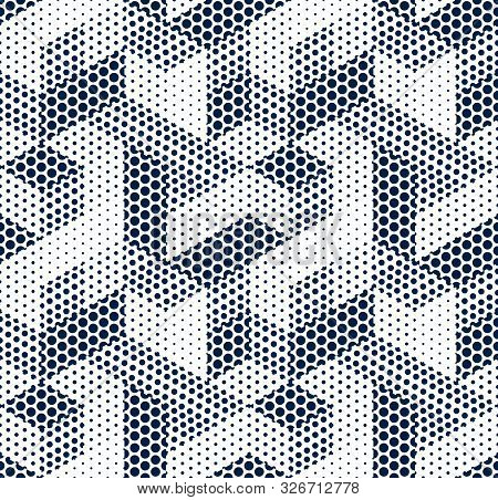 3d Dotted Cubes Seamless Pattern Vector Background, Dots Dimensional Blocks, Architecture And Constr
