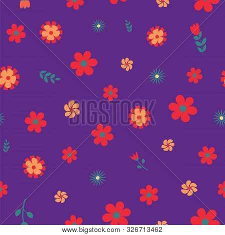 Purple Red Orange Flower Seamless Repeat Pattern