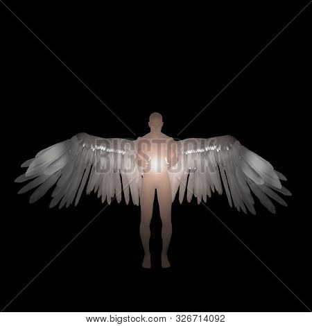 Angel being holding divine energy. 3D rendering
