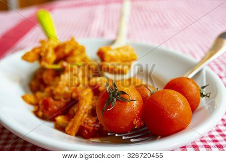Trippa Alla Romana Or Roman Style Tripe With Fresh Tomatoes And Pecorino Cheese