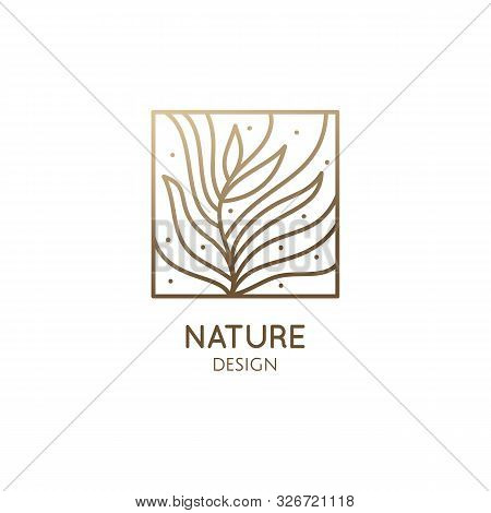 Tropical Plant Logo. Outline Emblem Of Flower Or Feather In Square Shape, Linear Style. Vector Abstr