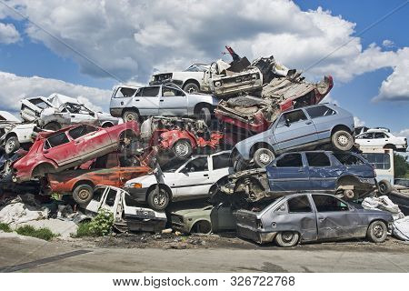 Car Scrap With Old And Damaged Cars