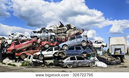 Car Scrap With Old And Damaged Cars
