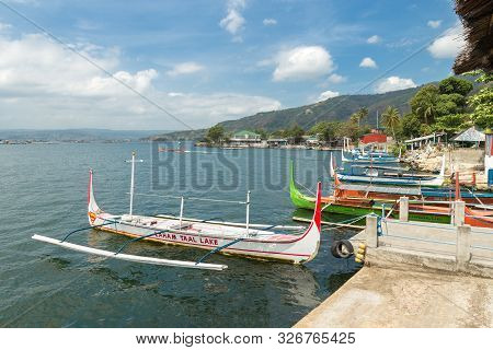 Talisay, Philippines - April 6, 2017: Passenger Boats On Lake Taal, Volcano Crater