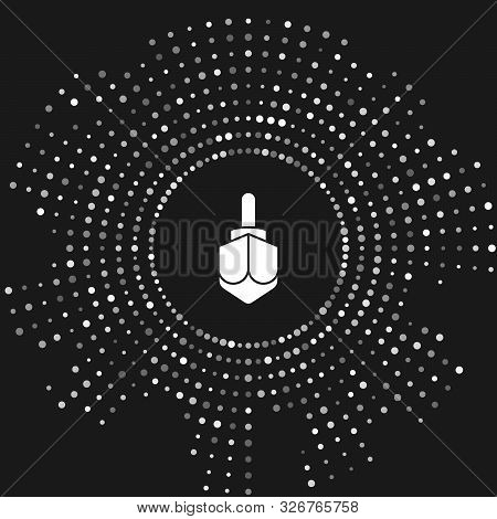 White Hanukkah Dreidel Icon Isolated On Grey Background. Abstract Circle Random Dots. Vector Illustr