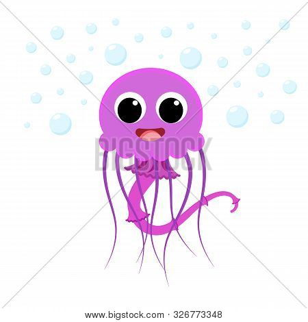 Cute Jellyfish In Flat Style Vector Image