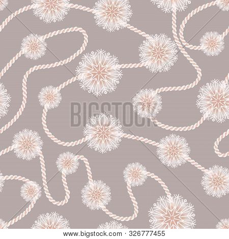 Simple Bohemian Christmas Lace Snowflakes Lights Vector Seamless Pattern Background In Muted Color T