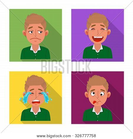 Isolated Object Of Face And Boy Logo. Collection Of Face And Expression Stock Vector Illustration.