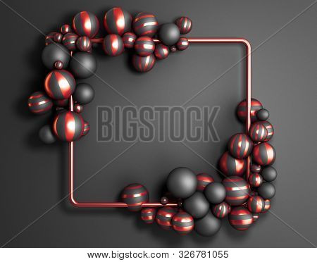 Abstract Darck Color Frame As Background With Striped Elegant Balls 3d Render Image