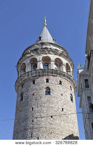 Istanbul, Turkey - July 26, 2019: Galata Tower At The Center Of City Of Istanbul, Turkey