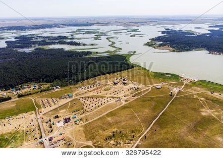 Top View Of The Salt Lakes In The Altai Territory. The Village Of Zavyalovo.
