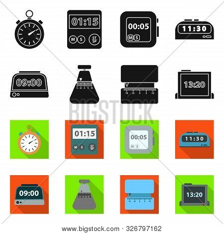 Vector Illustration Of Clock And Equipment Logo. Clock And Count Vector Icon For Stock.