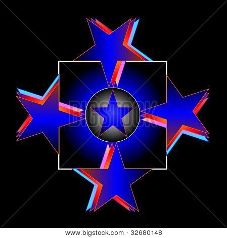 Composição abstrata com uma estrelas de cor e fundo preto
