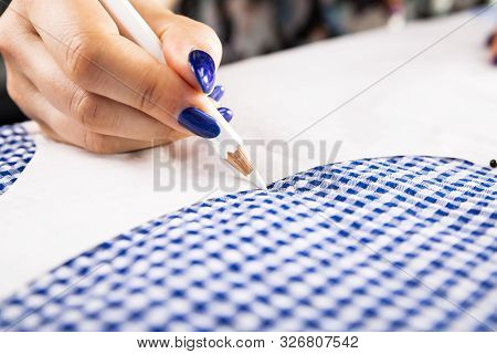 Clothes Designing. Redrawing The Template On The Material