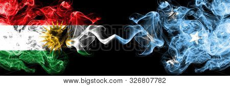 Kurdistan Vs Micronesia, Micronesian Smoke Flags Placed Side By Side. Thick Colored Silky Smoke Flag
