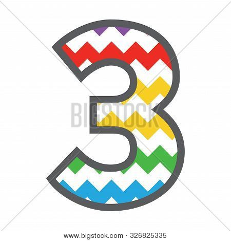 3 Three Chevron Number W Colorful Rainbow Pattern And Grey Border