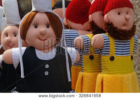 Saint-malo, France, September 30, 2019 : Puppets Of Saint-malo For Sale. Sailors, Bigoudenes And Oth