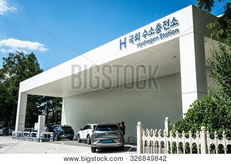 Seoul South Korea , 23 September 2019 : Hydrogen Station Of National Assembly In Seoul With Hyundai 