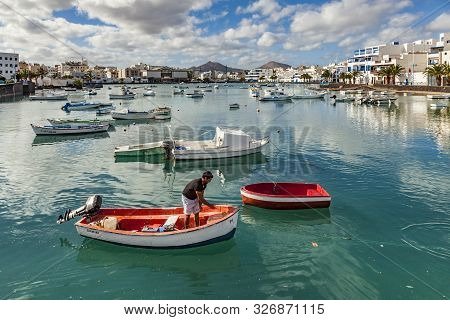 Arrecife, Spain - Dec 23, 2010: Charco De San Gines On Midday In Arrecife, Spain. The Harbor Area Wa